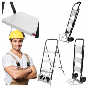 DRABINA STALOWA SKŁADANA WIELOFUNKCYJNA 3 STOPNIOWA WÓZEK MAGAZYNOWY 150KG