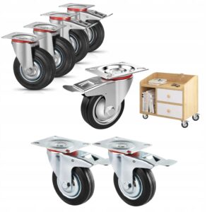 JEZDNE KOŁA ZESTAW OBROTOWE KOŁA 300 KG 4 SZT KÓŁEK 125 MM Z HAMULCEM
