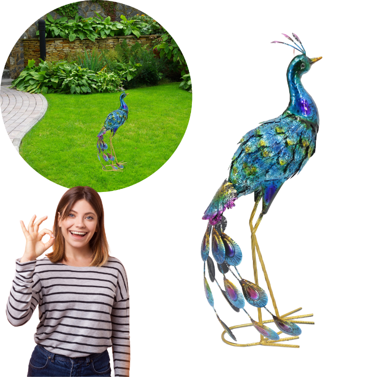 Figurka ogrodowa PAW 2 stojący dekoracja do ogrodu figura jak żywy