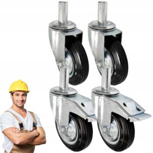 Zestaw kół do rusztowań koła metalowo-gumowe fi 200mm na trzpieniu fi 27mm