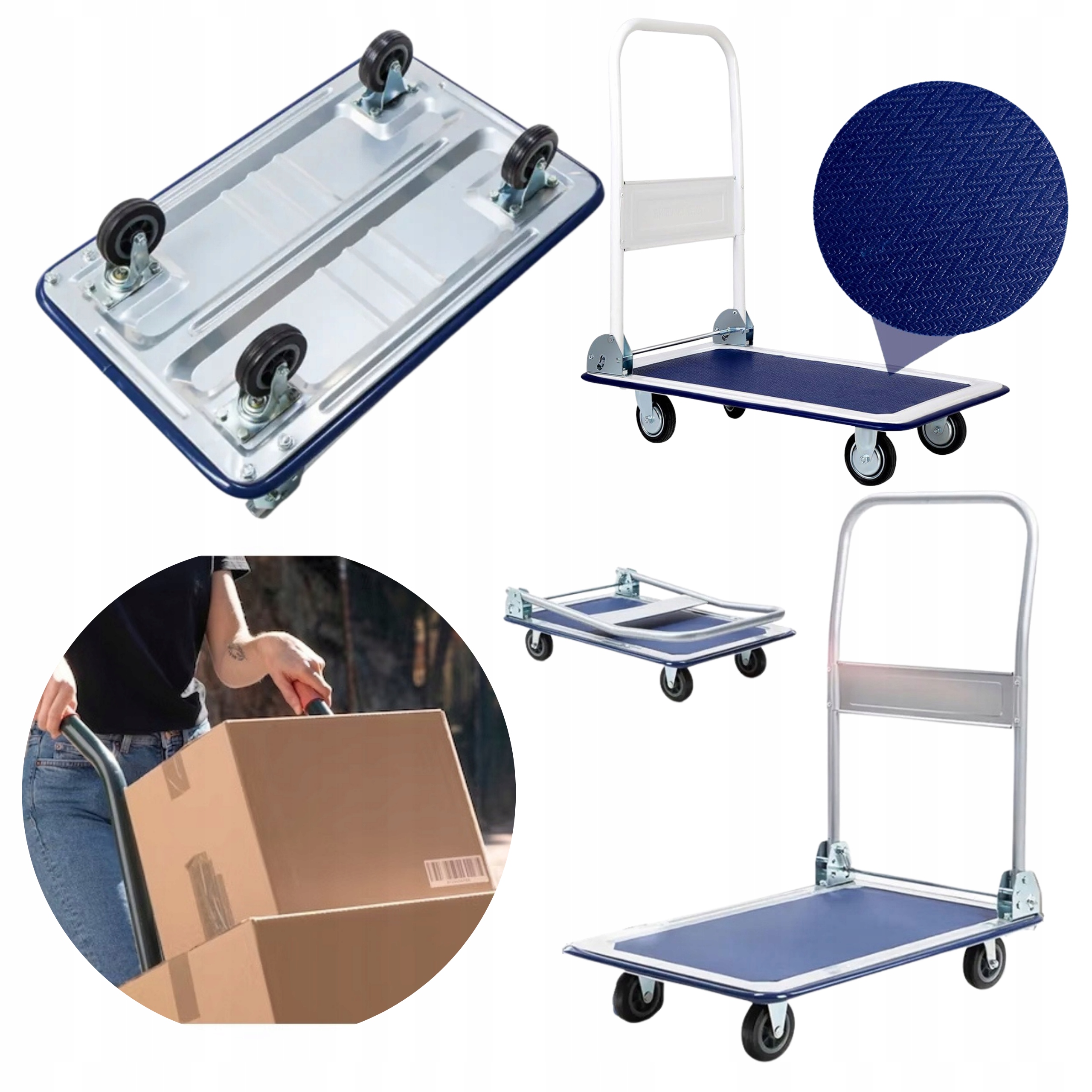 MAGAZYNOWY WÓZEK TRANSPORTOWY SKŁADANY PLATFORMOWY 150 KG STALOWY