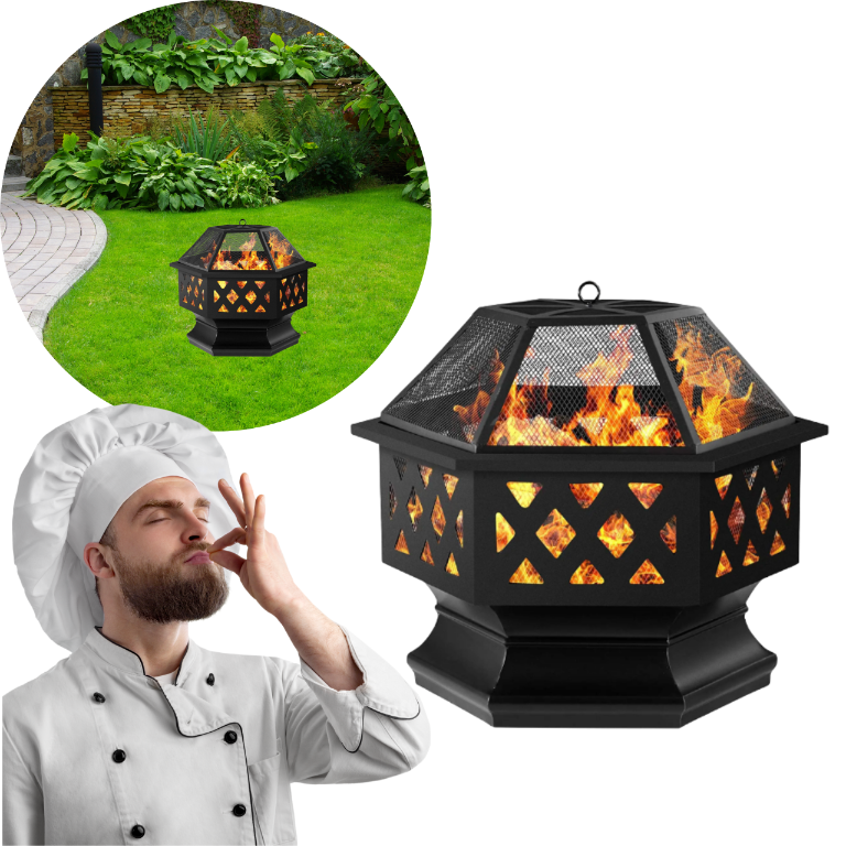 Palenisko Ogrodowe Grill Ognisko 61,5 cm Stalowe Do Grilla Czarne Pokrywa