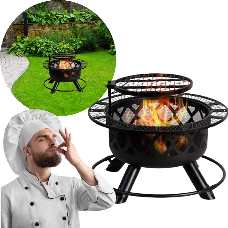 Palenisko Ogrodowe Grill Ognisko 81,5cm Stalowe Do Grilla Czarne Pokrywa