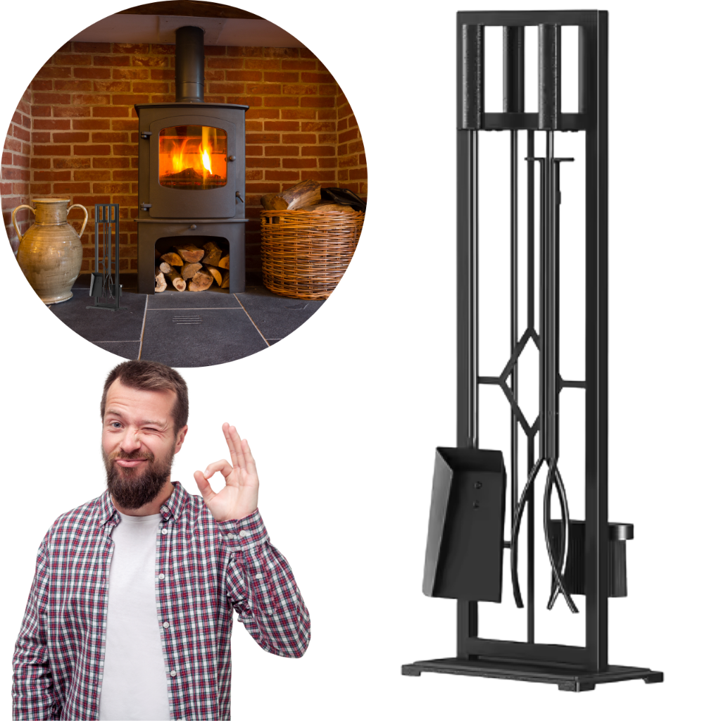 Zestaw narzędzi kominkowych 4w1 stojak szczotka szufelka pogrzebacz 67cm