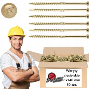 Wkręty Ciesielskie TORX Do Drewna Podkładkowy 50 Szt 8x140 Wkręt Stożkowy