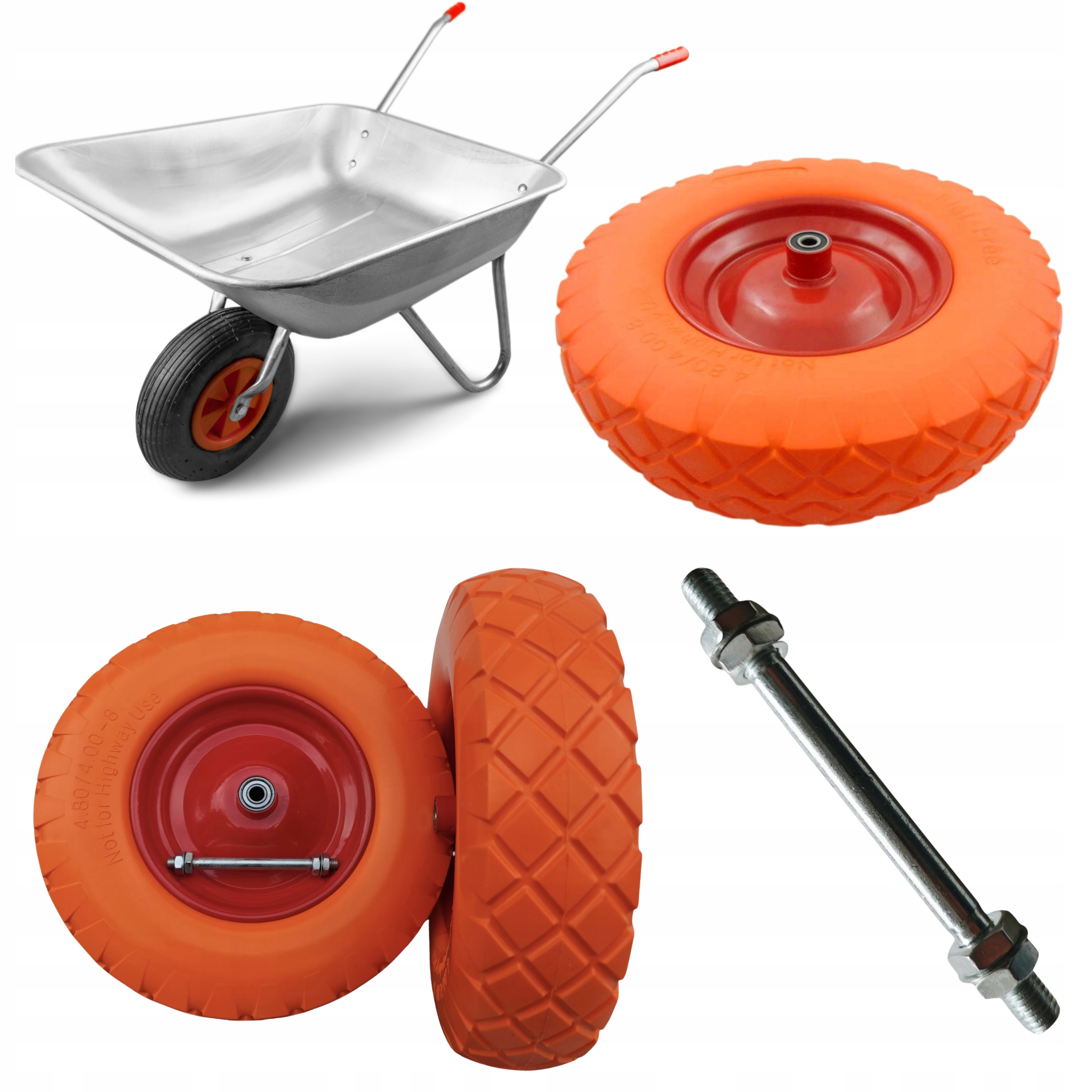 KOŁO DO TACZKI PEŁNE 4.00-8 WÓZKA BEZDĘTKOWE OŚKA POMARAŃCZOWE