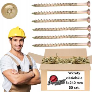Wkręty Ciesielskie TORX Do Drewna Podkładkowy 50 Szt 8x240 Wkręt Stożkowy