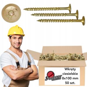 Wkręty Ciesielskie TORX Do Drewna Podkładkowy 50 Szt 8x100 Wkręt Stożkowy